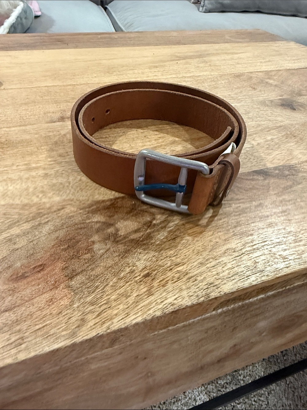 Gently worn Volcom Men's Leather Belt in Tan with Silver Buckle